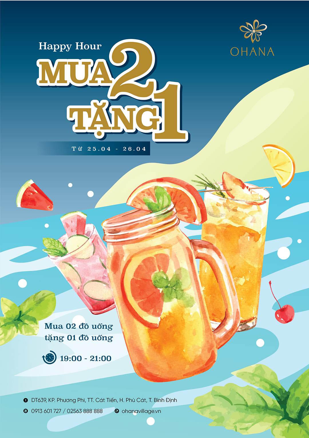 CHƯƠNG TRÌNH HAPPY HOUR MUA 2 TẶNG 1 TẠI OHANA VILLAGE QUY NHƠN